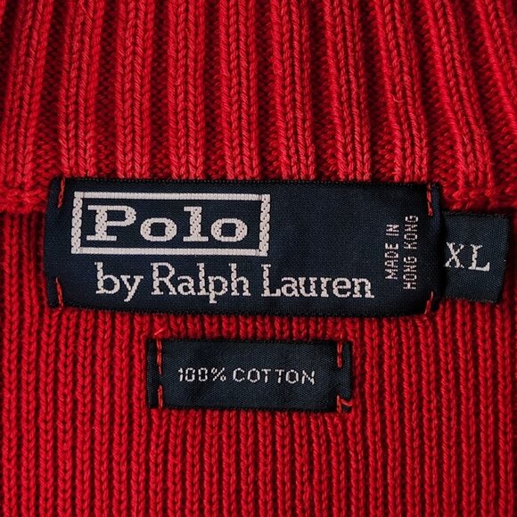 Polo Ralph Lauren Full Zip XL Red Knit Blue Pony Logo Cotton Men Jacket Sweater - Picture 7 of 15